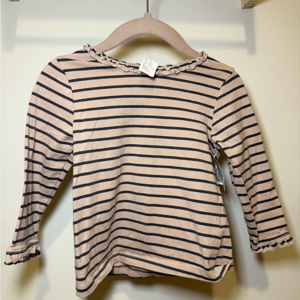 H&M Pink and Black Striped Long Sleeve Tee